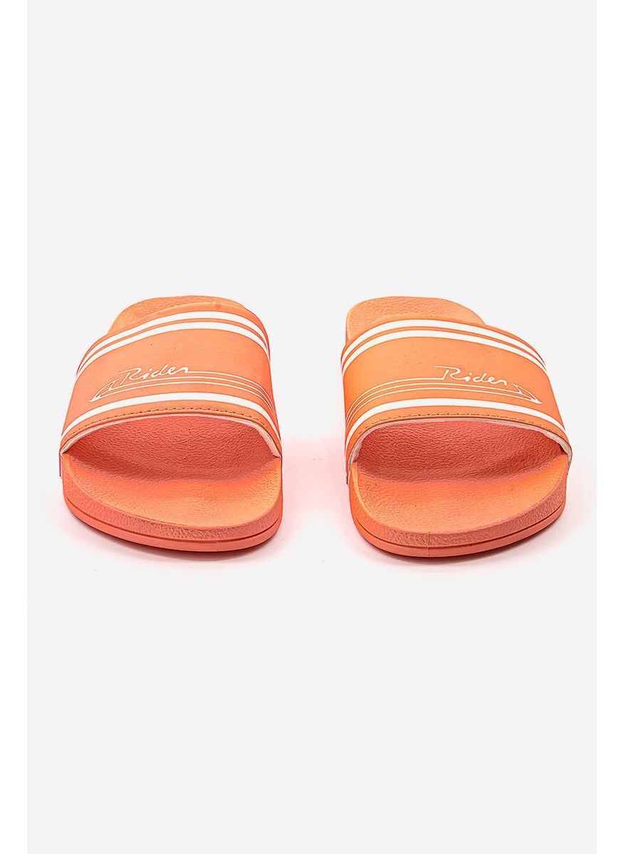 Men Brand Logo Stripe Slip On Slides, Coral