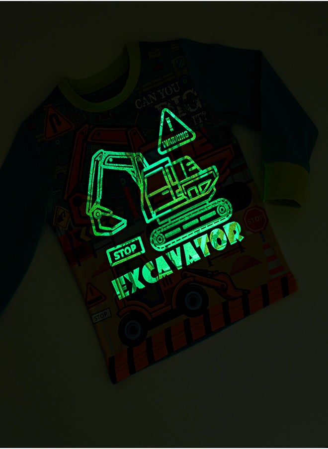 Construction Site Glow-in-the-Dark Cotton Pajama Set for Boys