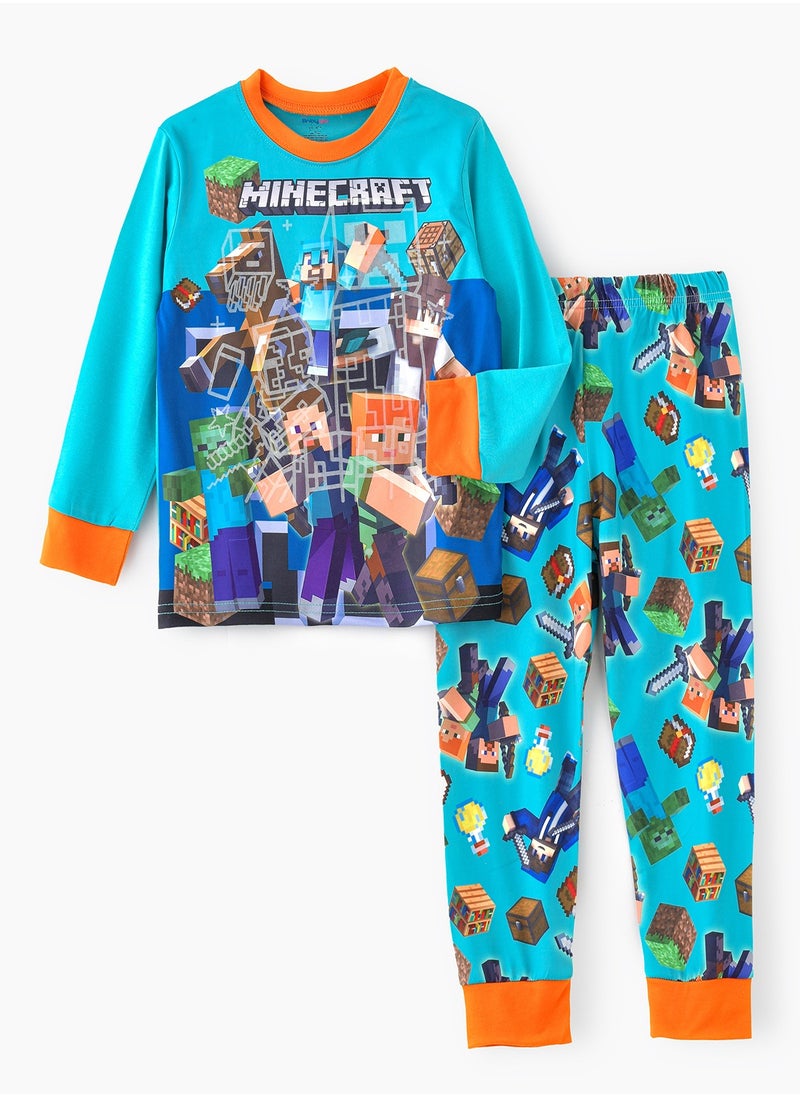 Pixelated adventure printed cotton pajama set for boys