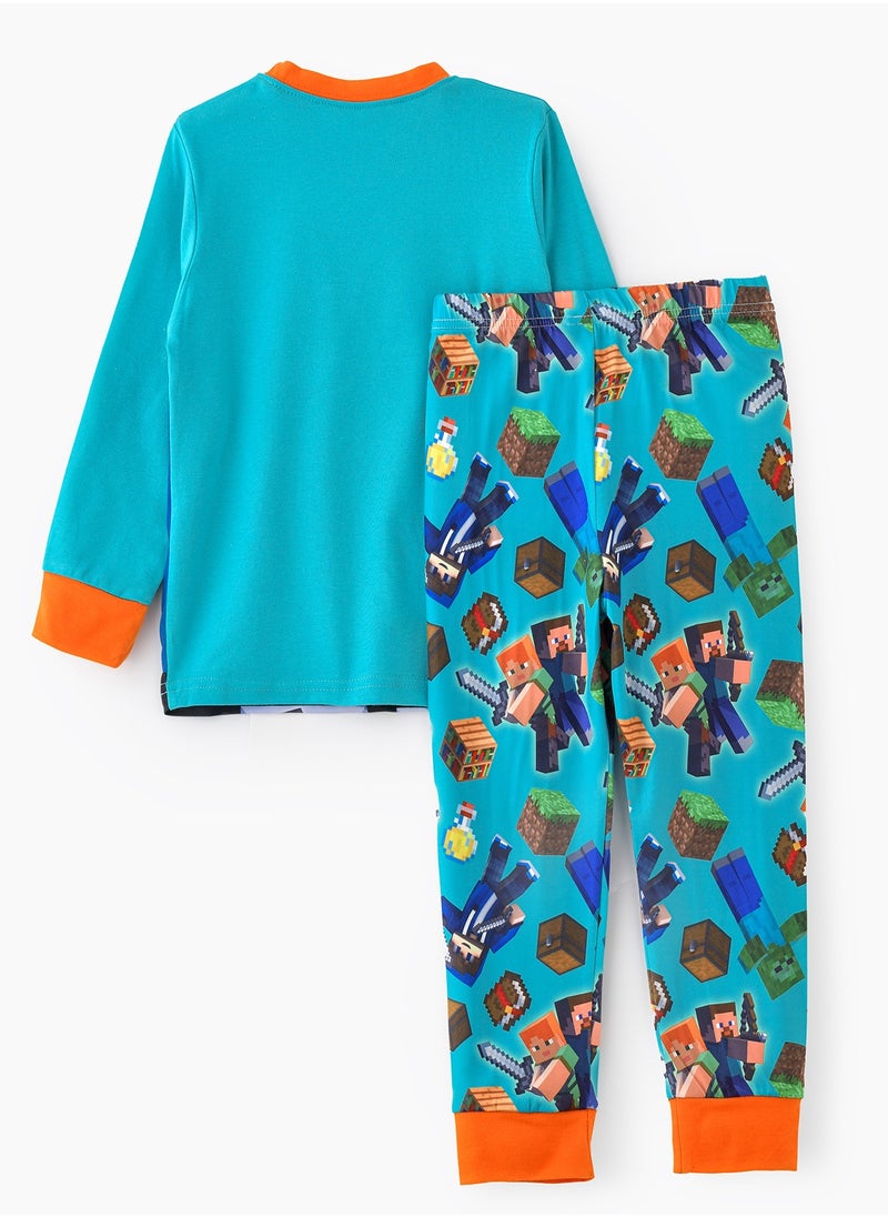 Pixelated adventure printed cotton pajama set for boys