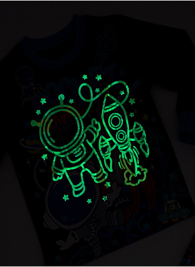 Rocket Travel Glow-in-the-Dark Cotton Pajama Set for Boys