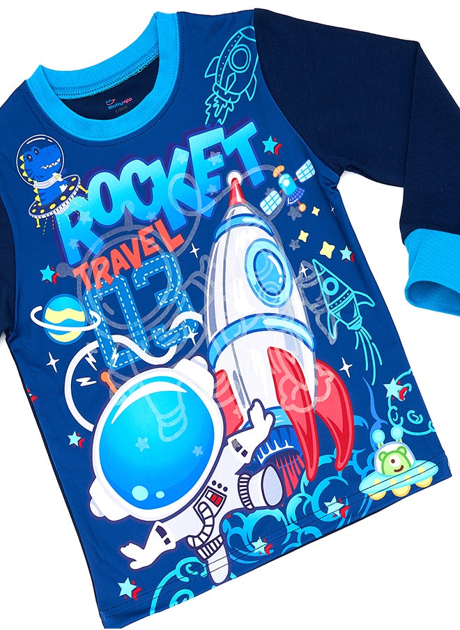 Rocket Travel Glow-in-the-Dark Cotton Pajama Set for Boys