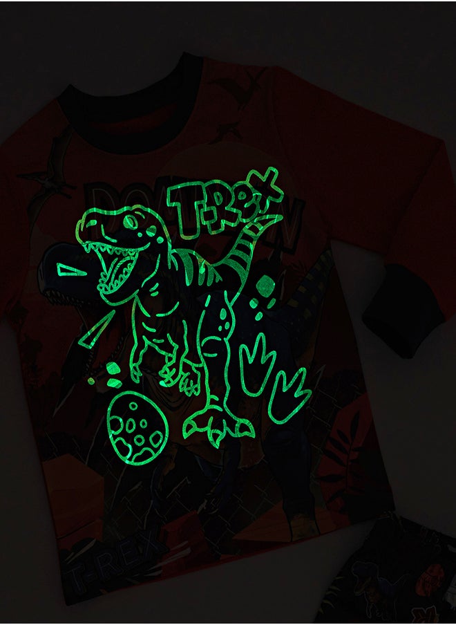 Dinosaur Dominion Glow-in-the-Dark Cotton Pajama Set for Boys