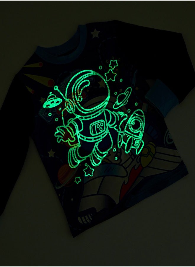 Astronaut Adventure Glow-in-the-Dark Cotton Pajama Set for Boys