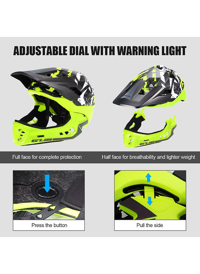 Detachable Full Face Helmet for Child Cycling Skating Skiing Reflective Safety Helmet with Visor and Warning Light