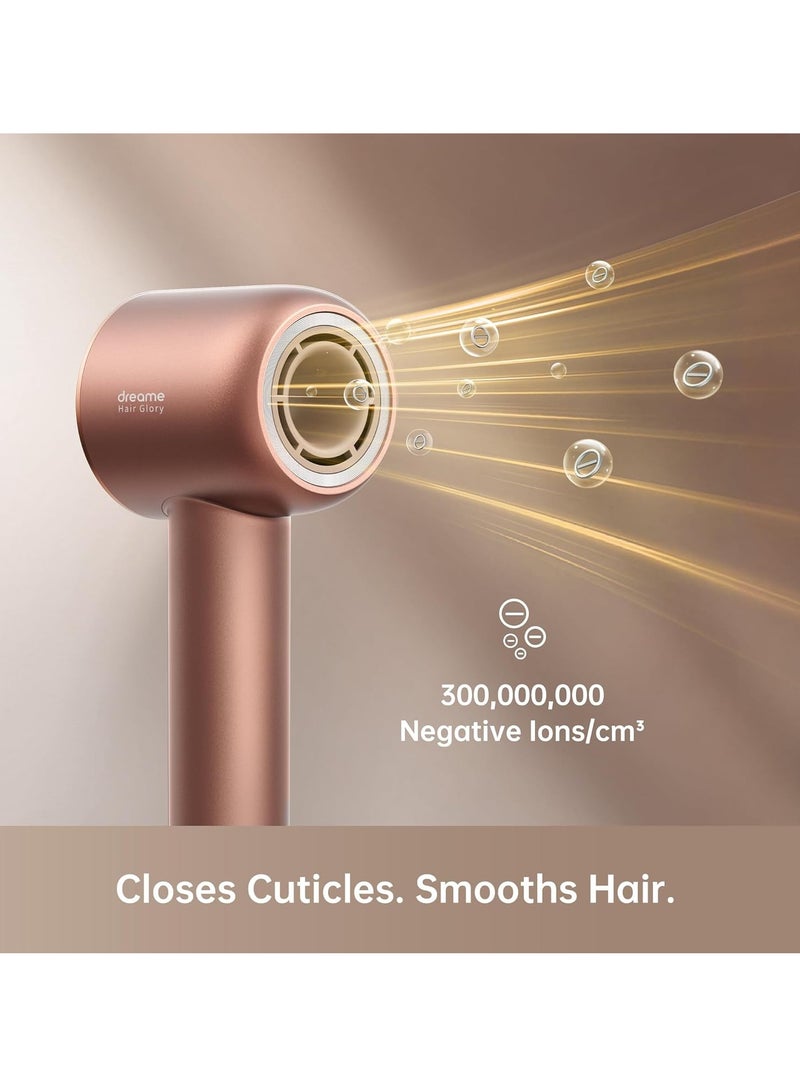 Hair Glory Hair Dryer, Quick-Drying, 110,000 RPM High-Speed Motor, 70m/s Airflow Speed, Powerful Negative Ions Technology, Lightweight, Temperature and Airspeed Control, 1600 W Glory-RS Gold