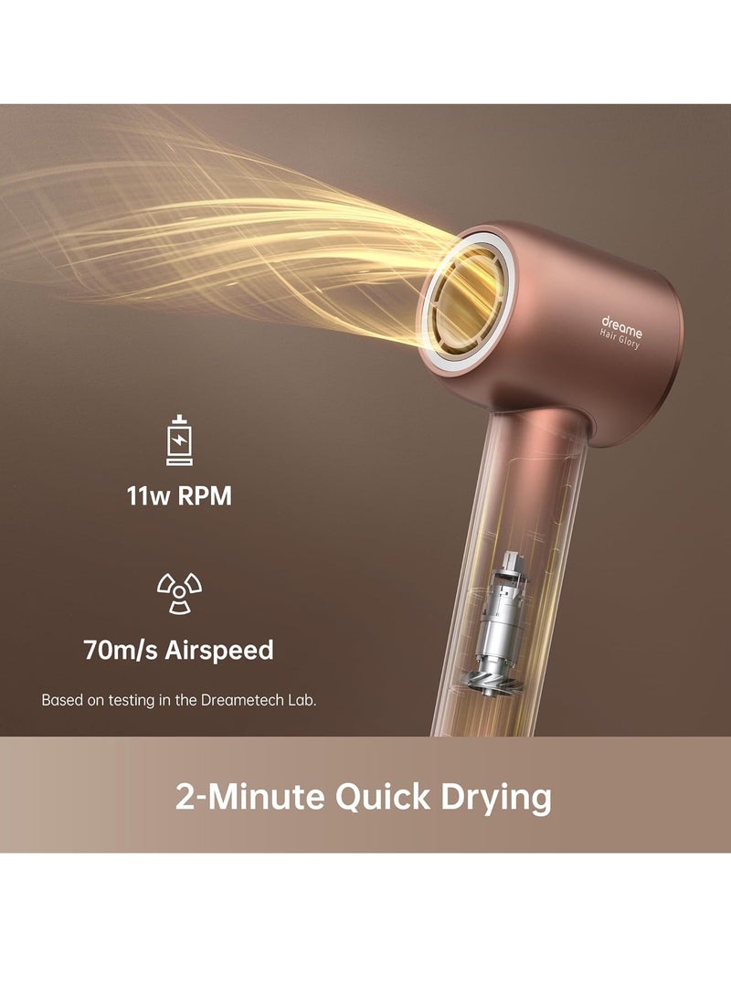 Hair Glory Hair Dryer, Quick-Drying, 110,000 RPM High-Speed Motor, 70m/s Airflow Speed, Powerful Negative Ions Technology, Lightweight, Temperature and Airspeed Control, 1600 W Glory-RS Gold