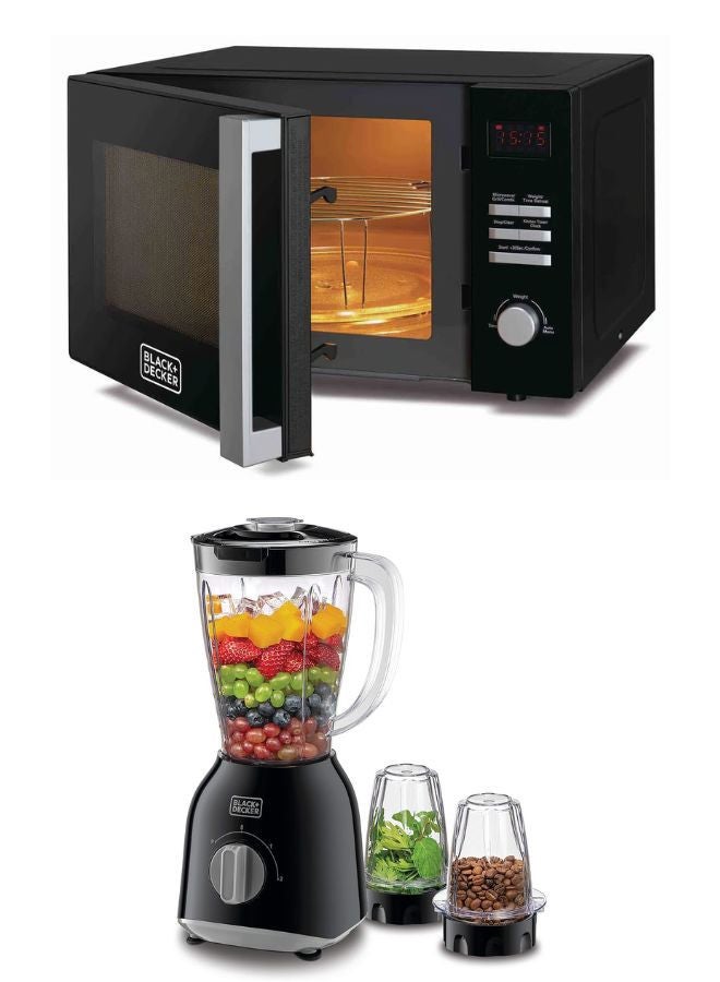 28L Grill Microwave Oven With Power, 5 Power Levels, 8 Auto Menus + 1.5L Blender with 400W Motor, Stainless Steel Blades, And Grinder Mill 30 L 900 W MZ2800PG-B5+BX365-B5 Black