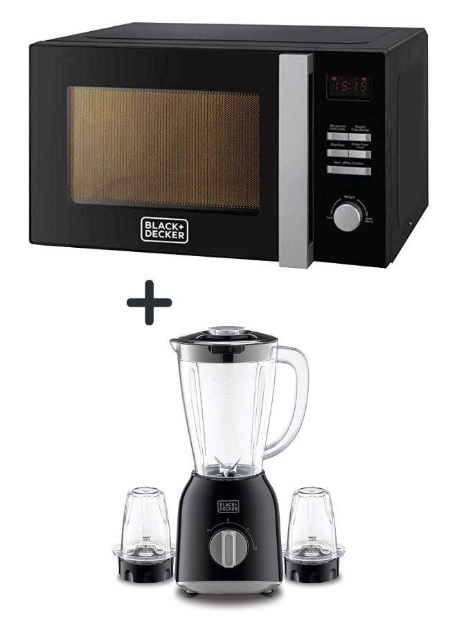 28L Grill Microwave Oven With Power, 5 Power Levels, 8 Auto Menus + 1.5L Blender with 400W Motor, Stainless Steel Blades, And Grinder Mill 30 L 900 W MZ2800PG-B5+BX365-B5 Black