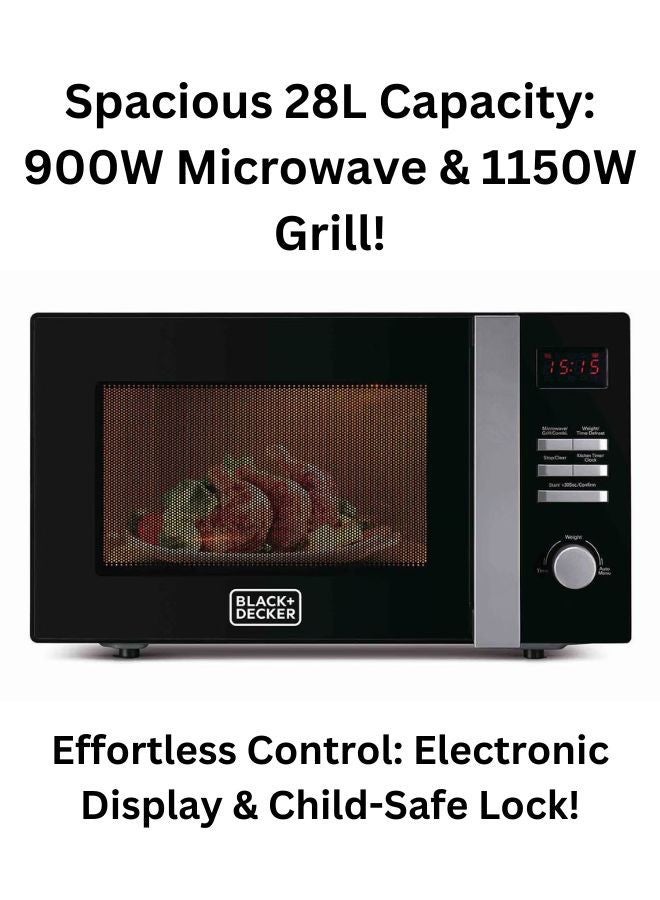 28L Grill Microwave Oven With Power, 5 Power Levels, 8 Auto Menus + 1.5L Blender with 400W Motor, Stainless Steel Blades, And Grinder Mill 30 L 900 W MZ2800PG-B5+BX365-B5 Black