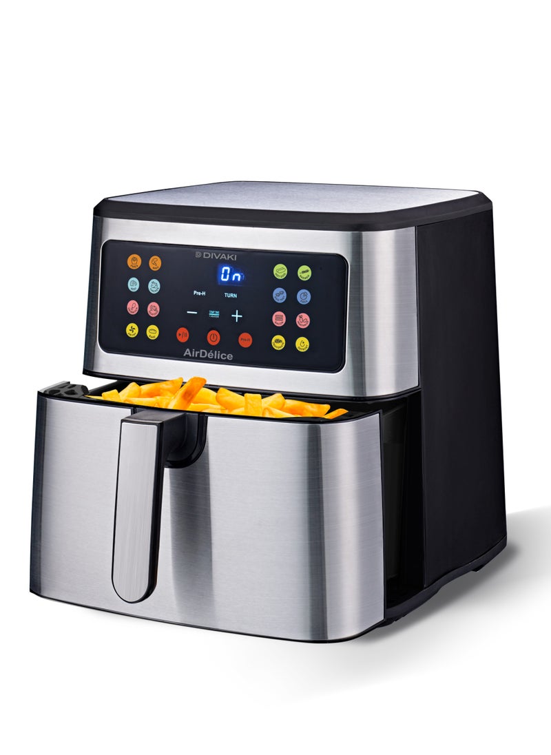 Divaki Digital Air fryer l Easy fry & Grill, Auto Pre Heat, 16 Pre sets, Dual Heating Elements (Top & Bottom) l 2000w, 50/60Hz ,8L , Steel Finish & Black