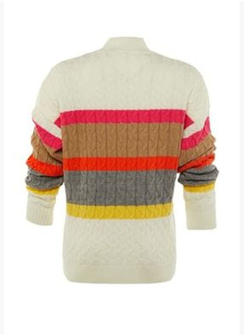 Ecru Knit Detailed Color Block Knitwear Sweater TWOAW23KZ00605