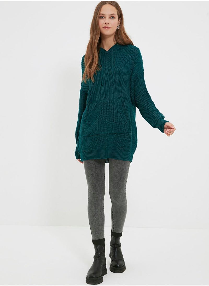 Hoodie Neck Knitted Sweater