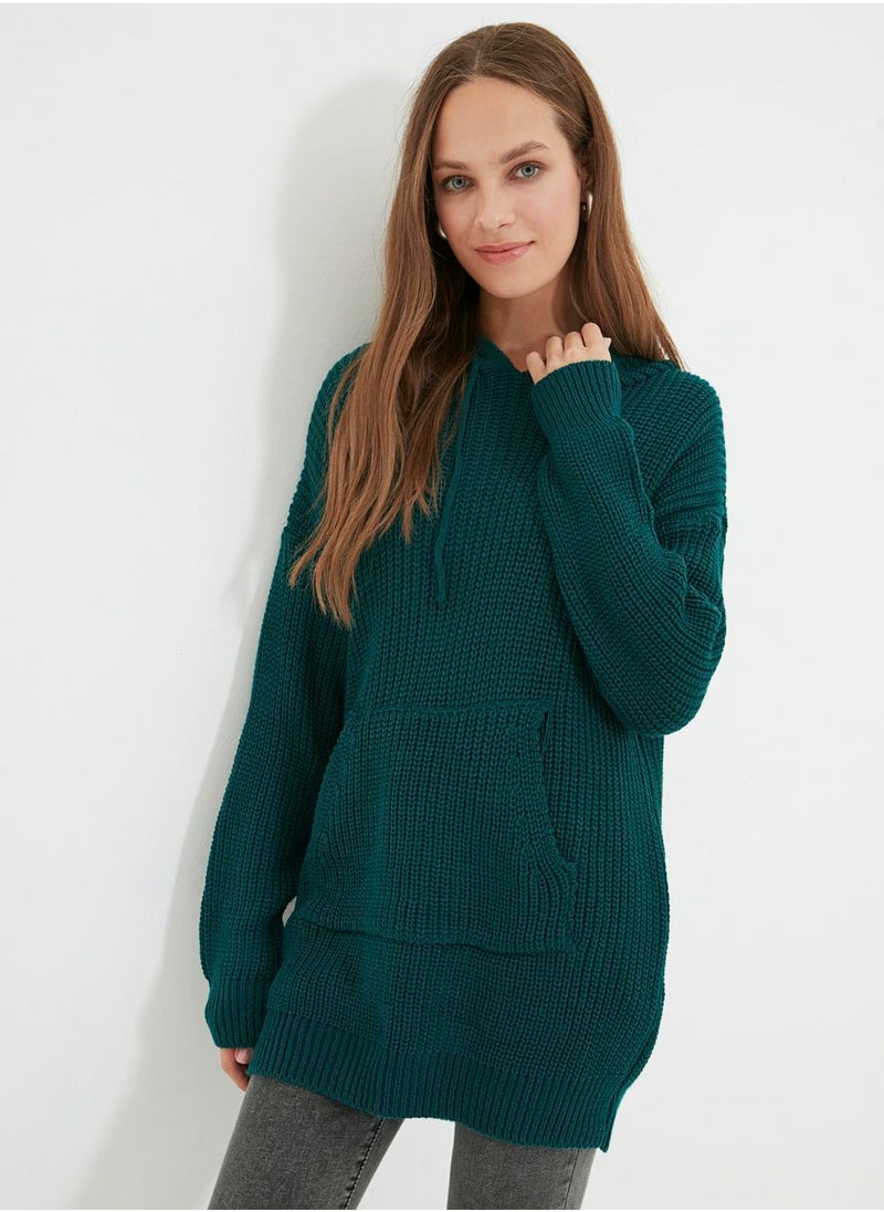 Hoodie Neck Knitted Sweater