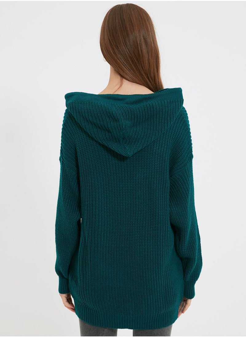 Hoodie Neck Knitted Sweater