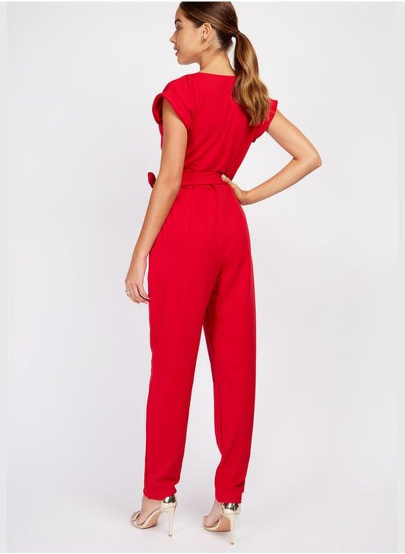 Little Mistress Red Stretch Crepe Jumpsuit