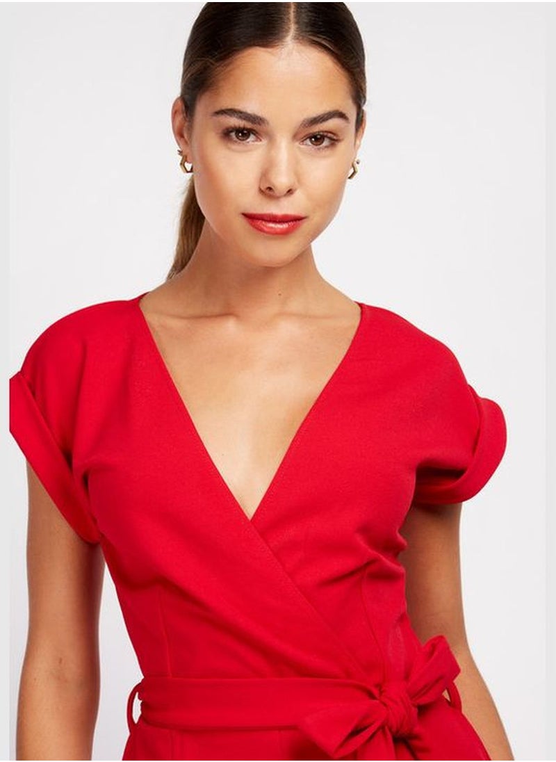 Little Mistress Red Stretch Crepe Jumpsuit