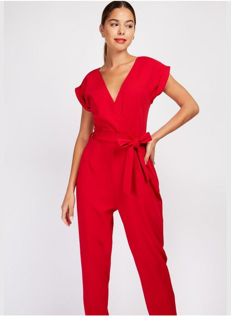 Little Mistress Red Stretch Crepe Jumpsuit