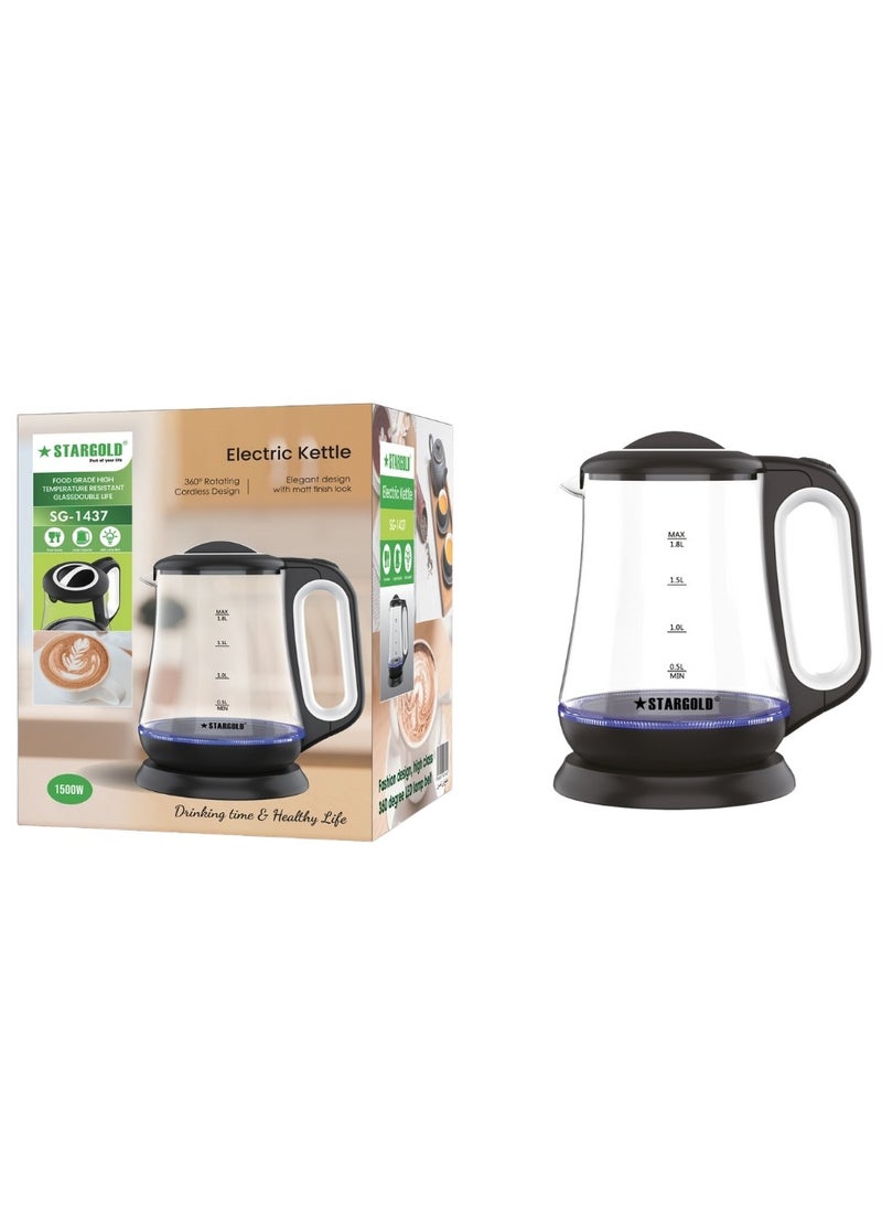 Electric Glass Kettle 1.8L Capacity, 1500W, Elegant Design with LED Indicator, Auto Shut-Off - Perfect for Every Modern Kitchen