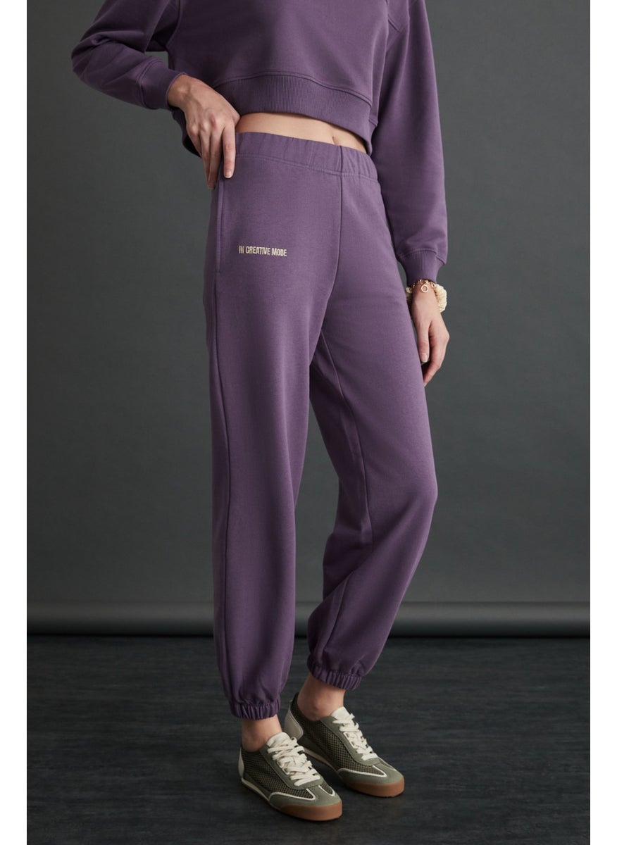 Grısell Women's 3 Thread Raised Organic Cotton Purple Sweatpants