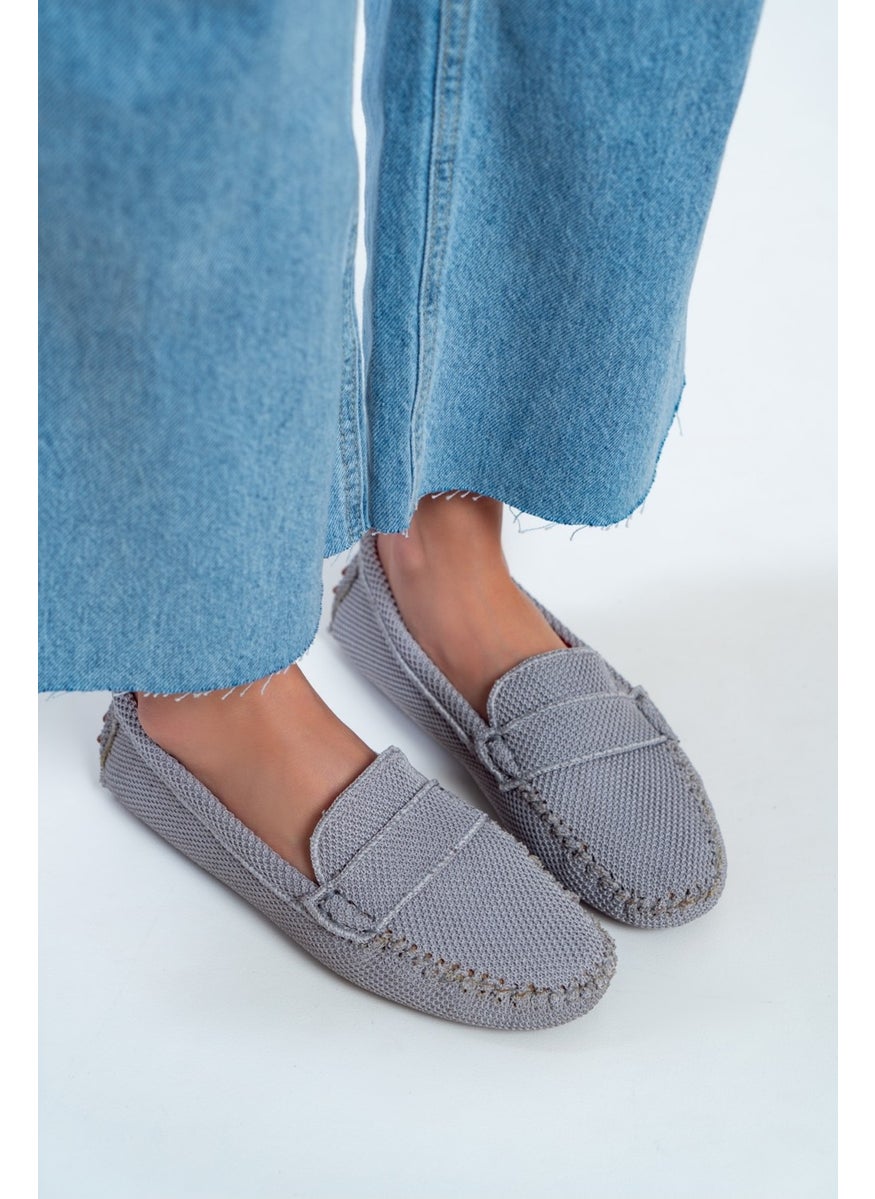 Astoria Light Gray Knitwear Inner Leather Flat Sole Women's Ballerinas