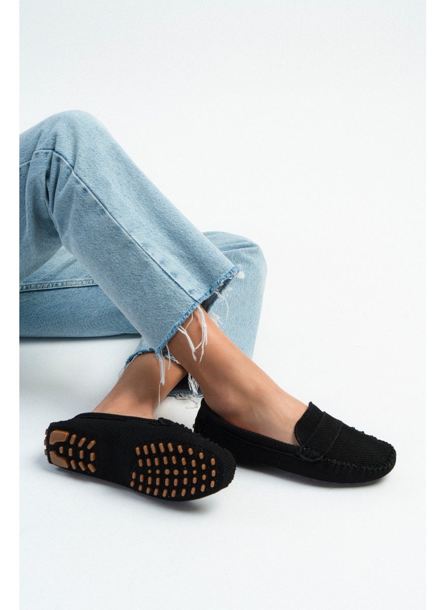 Astoria Black Knitwear Inner Leather Flat Sole Women's Ballerinas