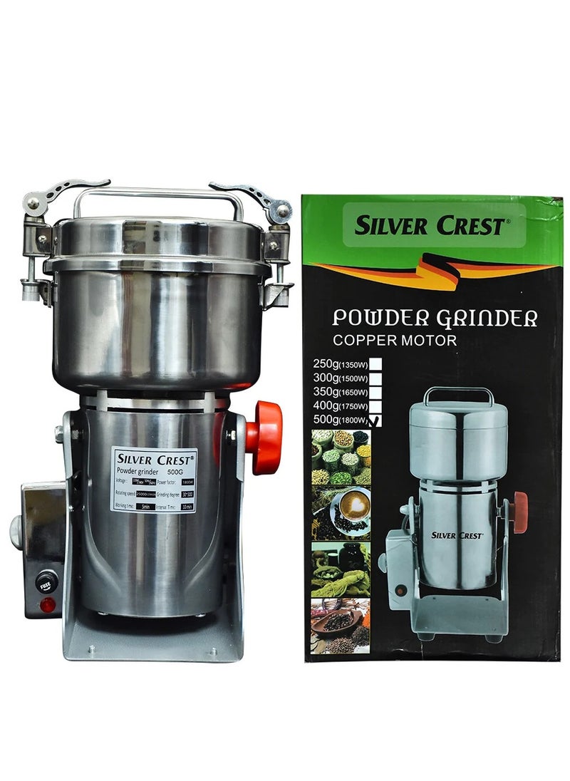 Silver Crest 500g Powder Grinder - High-Performance Copper Motor