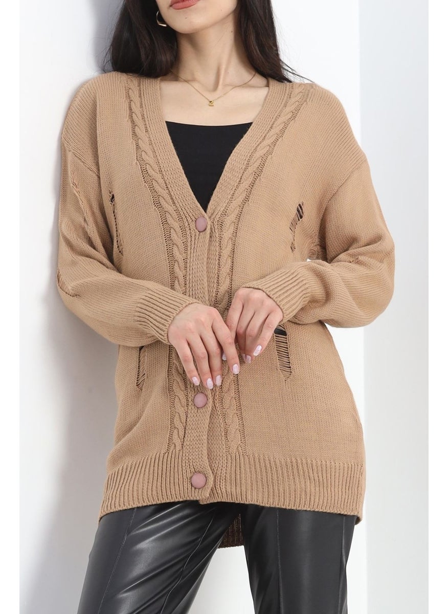 Ripped Knit Detail Cardigan Mink - 19221.1810.