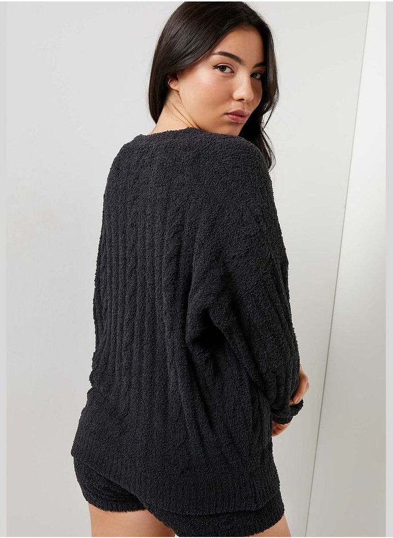 Cable-Knit Chenille Lounge Cardigan