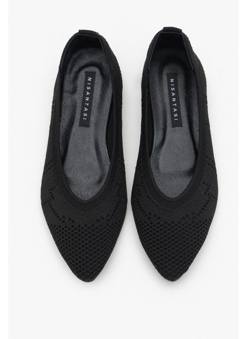 Betty Black Knitwear Patterned Flat Sole Women's Flat Shoes