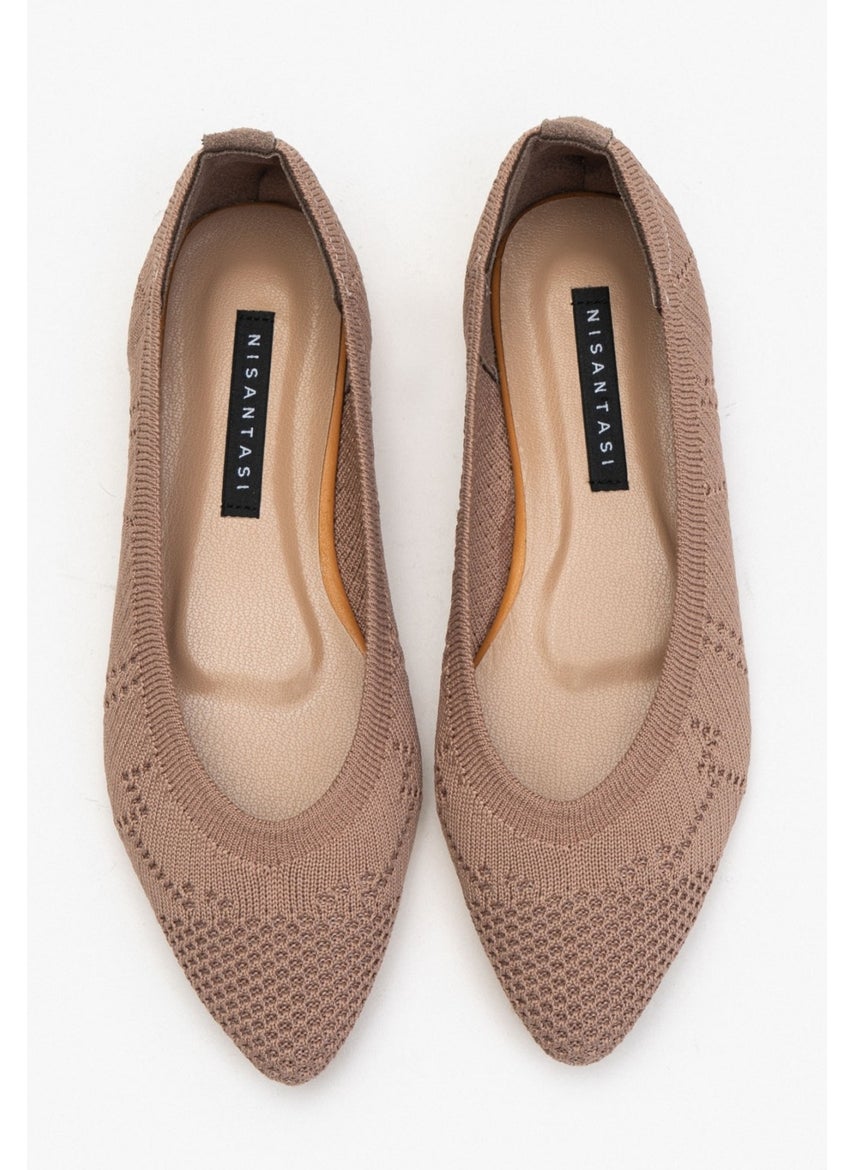 Betty Dark Beige Knitwear Patterned Flat Sole Women's Flat Shoes