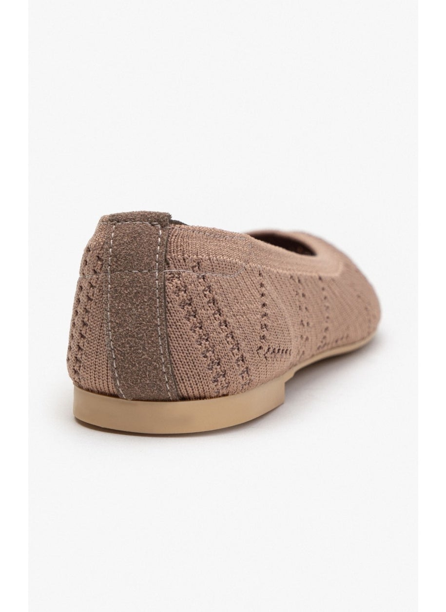 Betty Dark Beige Knitwear Patterned Flat Sole Women's Flat Shoes