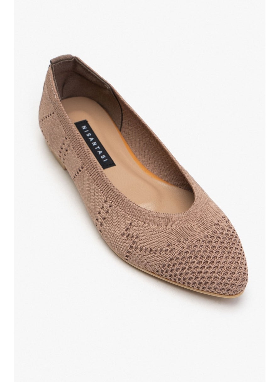 Betty Dark Beige Knitwear Patterned Flat Sole Women's Flat Shoes