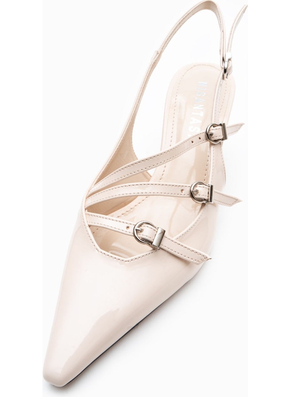 Cameron Beige Patent Leather Belt Detailed Ankle-Tied Women's Heeled Shoes