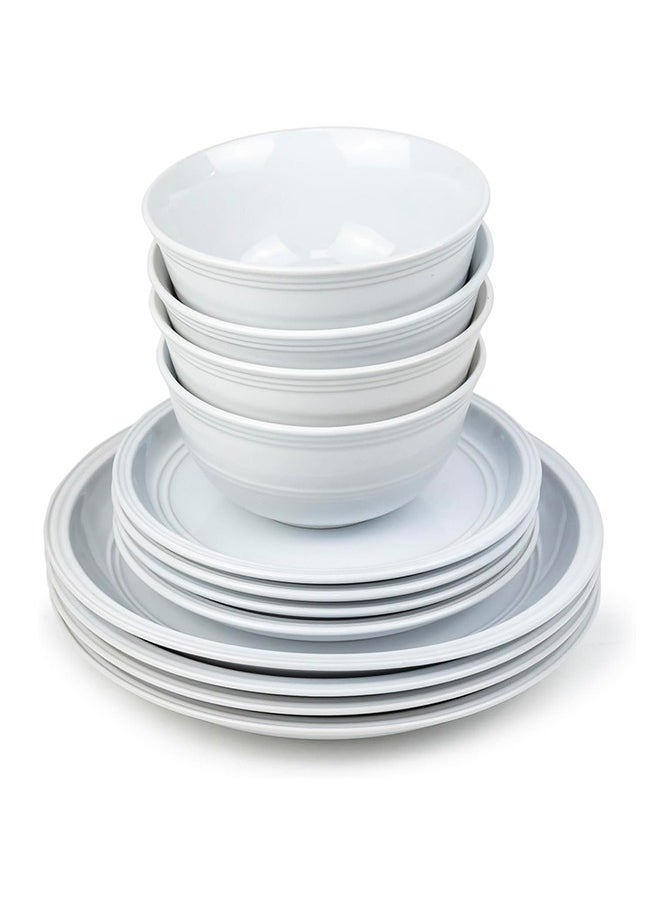 Shallow  12-Piece Stoneware Dinnerware Set - Elegant Ceramic Crockery For 4 - Includes 26Cm Dinner Plate, 20Cm Salad Plate, And 19Cm Bowl In White