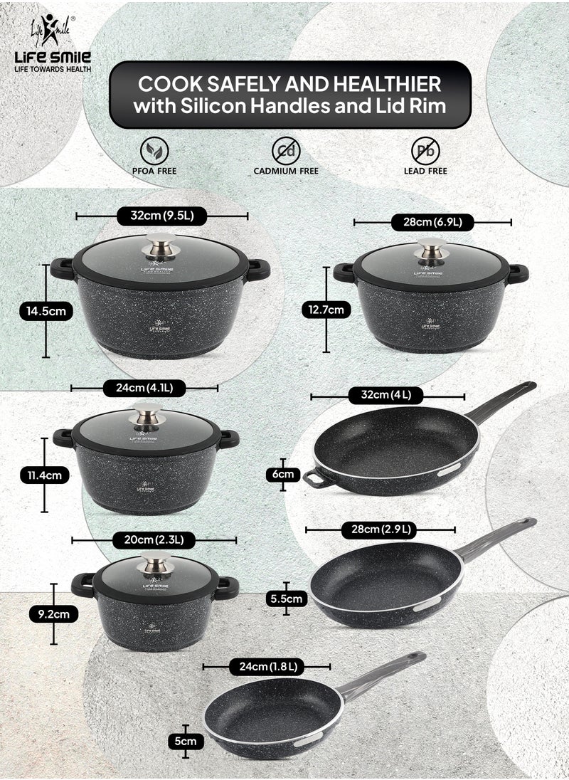 Cookware Set 19 pieces - LIFE SMILE Pots and Pans set Granite Non Stick Coating 100% PFOA FREE, Induction Base Cooking Set include Casseroles & Fry Pans