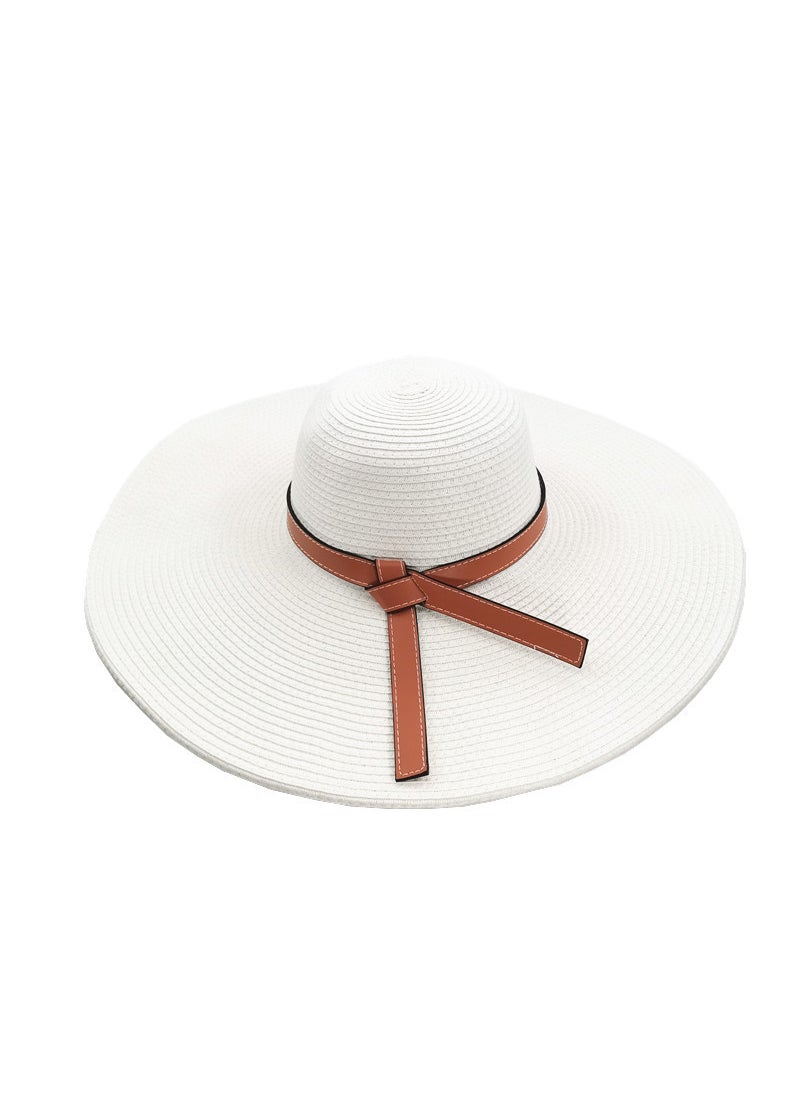 2021 New Arrival Big-brim Straw Hat Womens Big-brim Sunshade Hat Beach Hat Fashionable Foldable Belt Windproof Big-brimmed HatWhite White