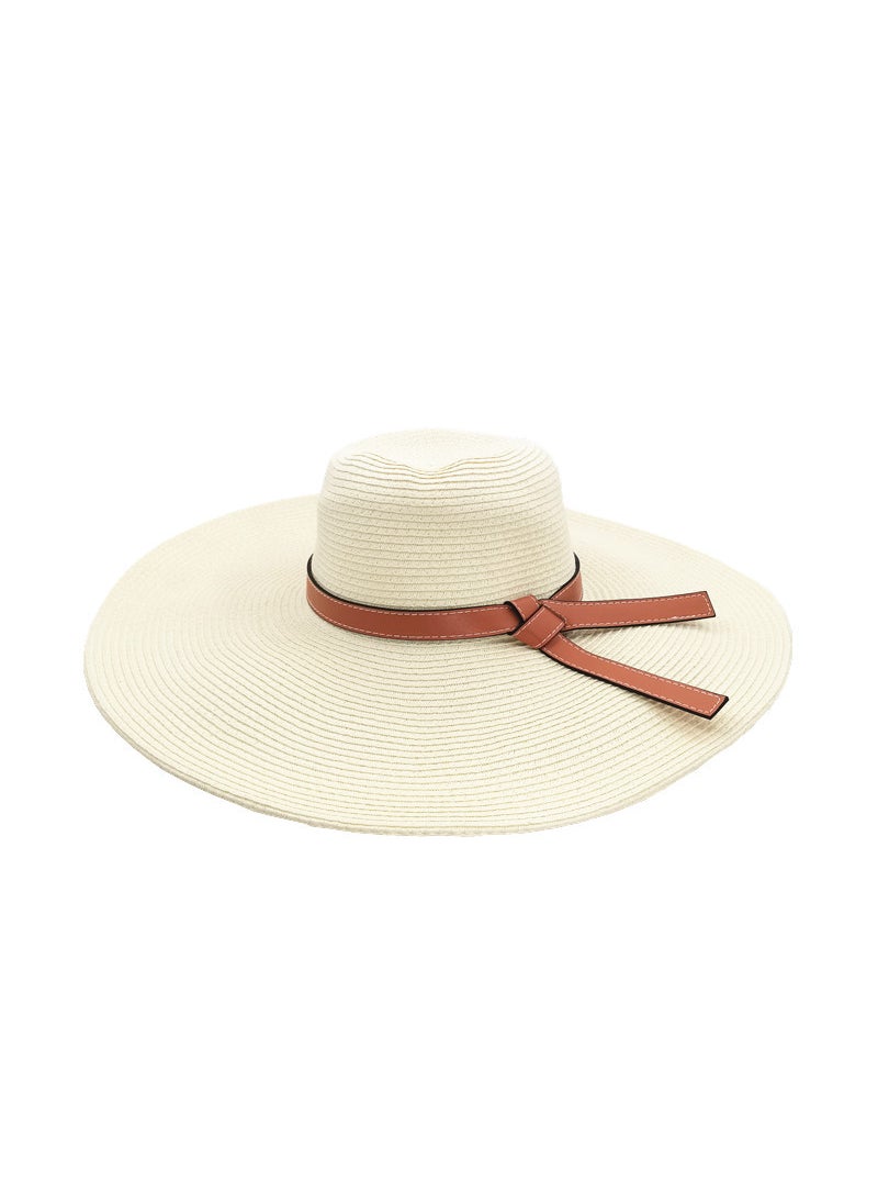 2021 New Arrival Big-brim Straw Hat Womens Big-brim Sunshade Hat Beach Hat Fashionable Foldable Belt Windproof Big-brimmed HatMilk White Milk White