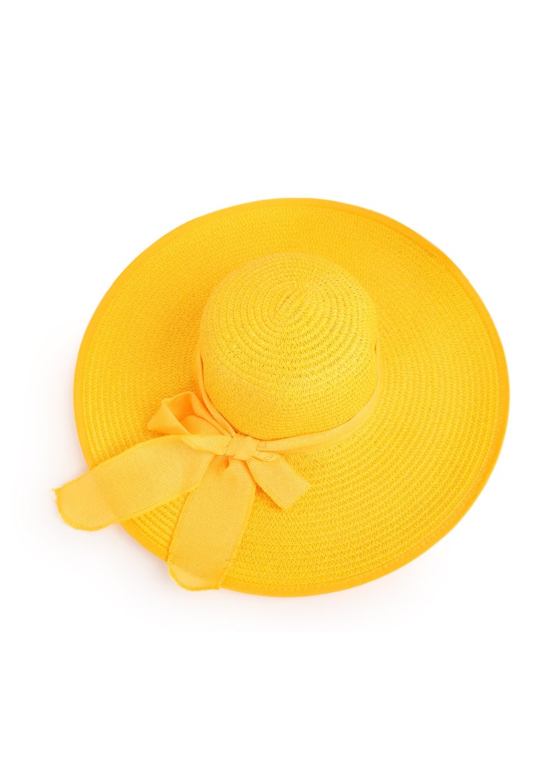 Korean Fashion Solid Color Sun Hat with BowknotOversized Bow Straw Hat-Yellow Oversized Bow Straw Hat-Yellow