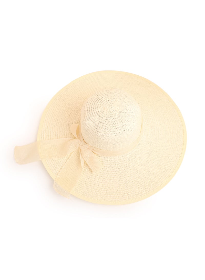 Korean Fashion Solid Color Sun Hat with BowknotOversized Bow Straw Hat-Milk White Oversized Bow Straw Hat-Milk White