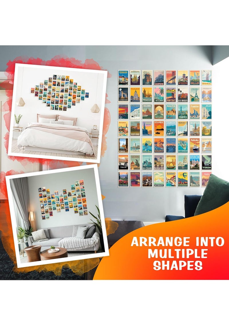 54 Pcs 4X6'' Size Wall Collage Kit Travel City Posters, Trendy Cities Travel Vintage Poster Set, Popular Cities Poster Glue Dots Included, 10.16 Cm