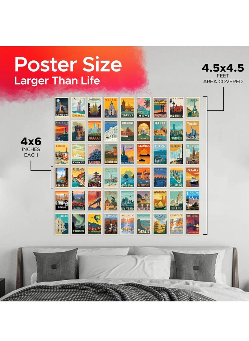 54 Pcs 4X6'' Size Wall Collage Kit Travel City Posters, Trendy Cities Travel Vintage Poster Set, Popular Cities Poster Glue Dots Included, 10.16 Cm