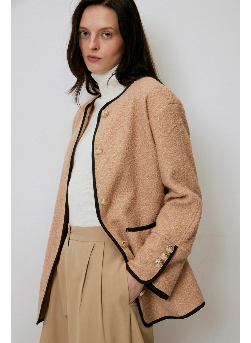 Contrast Piping Boucle Jacket