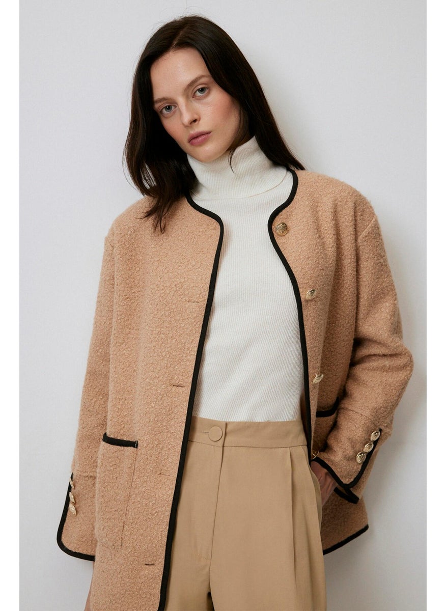 Contrast Piping Boucle Jacket