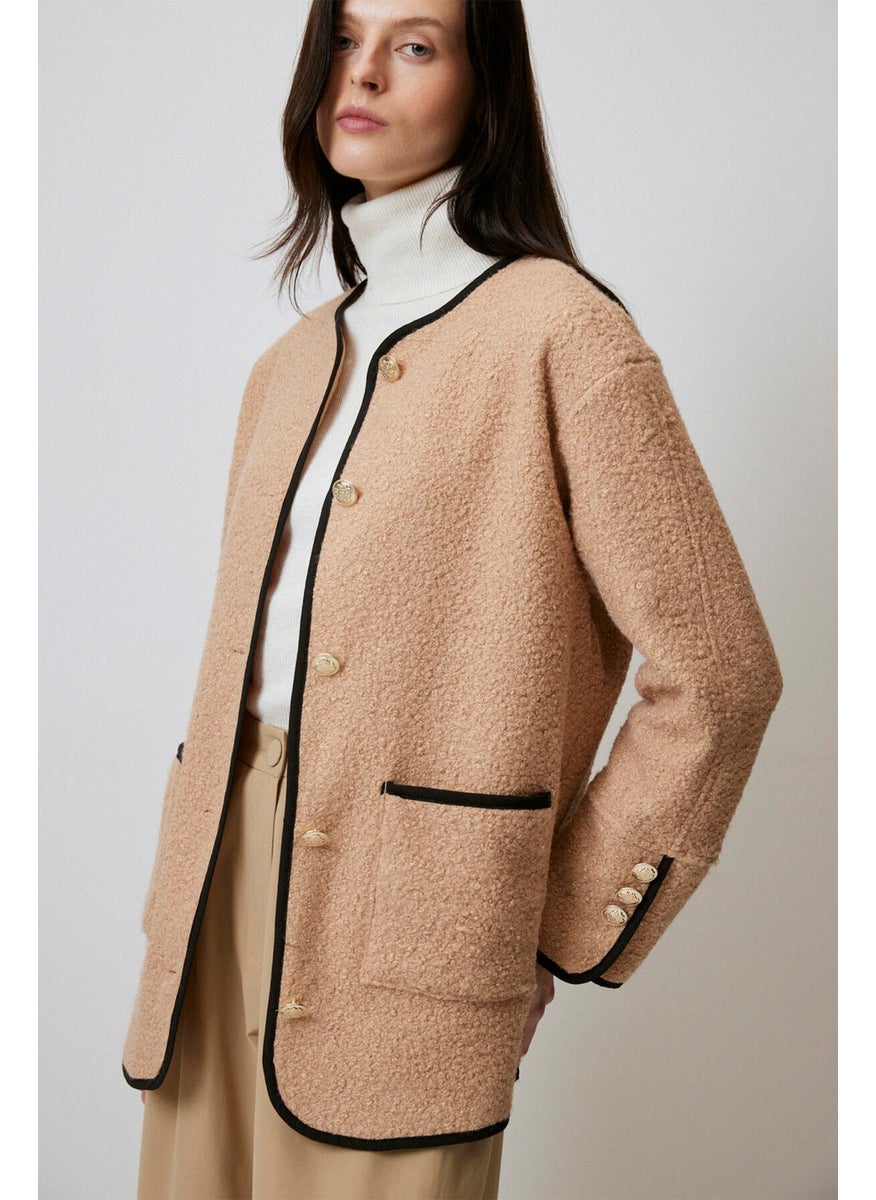 Contrast Piping Boucle Jacket