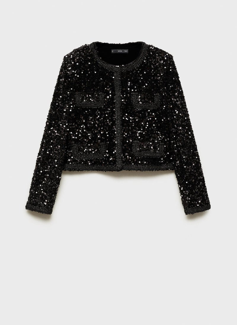 Pocket Detail Sequin Jacket