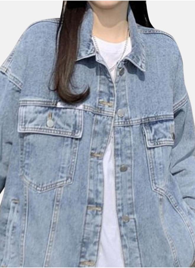 Blue Cotton Long Sleeves Jackets