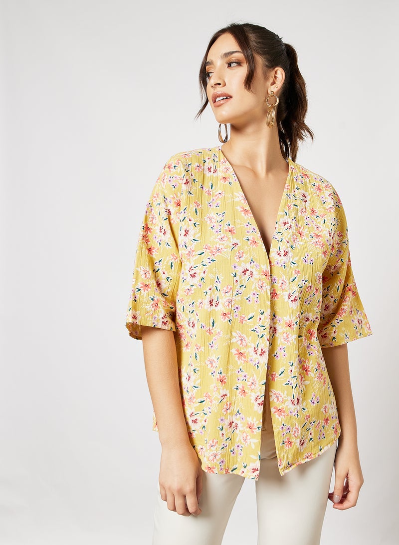 Floral Short Kimono Yellow