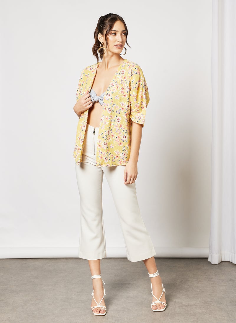 Floral Short Kimono Yellow