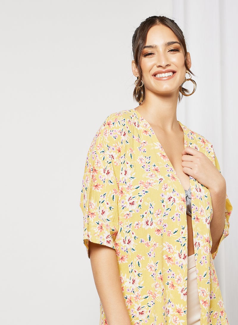 Floral Short Kimono Yellow